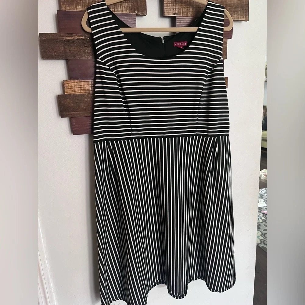 merona dress xxl Black White Stripe Short Sleeveless
